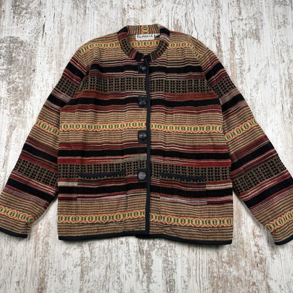 VTG 90s Flashback Cotton Aztec Bohemian Button Shacket Size M Hippie‎